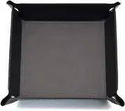 HDdais Dice Rolling Tray - Eco Friendly Leather Collapsible Dice Tray Catchall Change Key Wallet Coin Box Tray (Black)