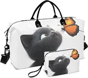 [YXYZRMY] Cute Black Cat Butterfly Travel Duffel Bag Gym Bag Sports Tote Bag with Multiple Interior Pockets Shoulder Weekender Bag for Women Men with Toiletry Bag 20.5”x 7.9”x 13.8”, Multi-Colored, one