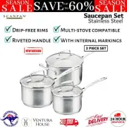 New SCANPAN Impact 3pc Saucepan Set Stainless Steel Cookware Pan Set Induction