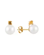 Splendid Pearls 14K 7-7.5mm Akoya Pearl & Citrine Earrings