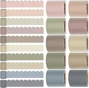 Whaline 164 Feet 10 Rolls Classroom Bulletin Board Border - Neutral Boho Colors Die Cut Trim Scalloped Decor for School, Office, Party