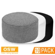 10 x Unisex Black, White, Check/Checkered Elastic Back Flat Top Chef Hats CH238