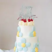 "Happy Birthday" Silver / Light Blue Layered Cake Topper