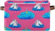 Unicorn Blue Pink Fabric Organizer Bin, Decorative Rectangle Nursery Room Organizer Storage, Set of 2