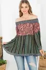 Mauve Pink and Green Snake Print Cold Shoulder Bell Sleeve Top Size Medium