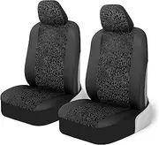Dark Theme Fresh-Protect Sideless All Protection Unique Fun Graphic Design Seat Belt Side Airbag Armrest Compatible Protective Universal Auto Cars Front Seat Covers -2 Piece Lush Leapard