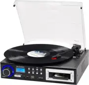 3 Speed Vinyl Record Player Portable Turntable, Bluetooth Builtin Stereo Speaker
