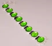 Green Peridot Faceted Quartz Two Tone 925 STERLING SILVER PLATED BRACELET