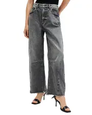 Allsaints Jett High Rise Barrel Jeans in Washed Grey
