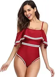 Black White Ruffles Jumpsuit Romper One Piece Swimsuit Brazilian One Off Shoulder Monokini Swimwear Bathing Suit for Women