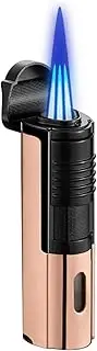 FOJI Triple-Flame Jet Torch Lighter, mini butane torch with Refillable Butane System, Built-in Cutter & Adjustable Flame – Windproof Fire Starter for Candles, Camping, and Outdoor Adventures (Gray))