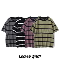 在飛比找蝦皮購物優惠-【looico】夏季條紋短袖 4色條紋上衣 短袖T恤男女同款