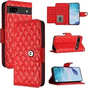 Compatible with Google Pixel 6a 5G Cover,Compatible with Google Pixel 6a 5G Card Slots Magnetic Closure Flip Kickstand Phone Case Red