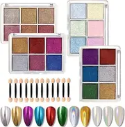 FantasyDay Chrome Nail Powder 24 Colors Metallic Mirror Effect Powder Holographic Manicure Pigment Glitter Powder Kit for Gel Polish Nail Art Decoration