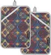 Pot Holders for Kitchen Heat Resistant Colorful Boho Vintage Floral Patterns Potholders with Pocket Hotpads Kitchen Oven Mitts 2 Pack