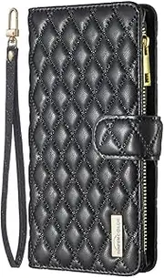 Samsung Galaxy A15 Case, Zipper Flip Wallet Shockproof PU Leather Case for Women Girls with Zip Pocket Magnetic Clasp Viewing Kickstand Card Holder Cover for Samsung Galaxy A15, Black