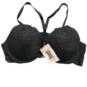 Savage X Fenty by Rihanna Push-Up Bra 36C Black Satin Lace Adjustable Straps NWT