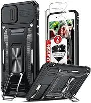 for iPhone 8 Plus Phone Case: iPhone 6 Plus/ 7 Plus/ 8 Plus Case with Slide Camera Cover + 2 Pack Screen Protector, Military Grade 360 Full Body with Kickstand Case for iPhone 6s Plus, Black