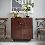 Home Bar Leather Bar Cabinet for Home – Wine Rack, Glass Holder & Locking Wheels