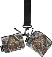 [XYMZR] Mini Zip Around Wristlet keychain Wallet Christmas House Snow for Women Personalized Pattern Detachable Dual Pouch Wristlet Portable Wallet Phone Coin Purse, Multi-colored, One Size