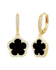 Jankuo Flower 14K Onyx CZ Leverback Earrings