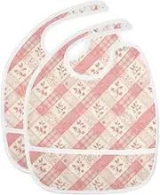 Yoogain Checker White Red and Peach Muslin Baby Bibs Travel with Baby Absorbent 2 Pack Drooling Baby Spit Throw Up