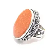925 Silver Sunstone Ring Size 7.5 Natural Gemstone Handmade Wedding Gift