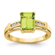 14K Yellow Gold Peridot and White Topaz Square Ring
