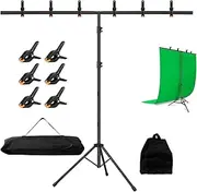T Shape Backdrop Stand, Adjustable Background Support Stand Kit, Portable Photo Banner Holder with 6 Spring Clamp, Sandbag Carry Bag for Party, Wedding, Photoshoot, Photography (2M×2.6M)