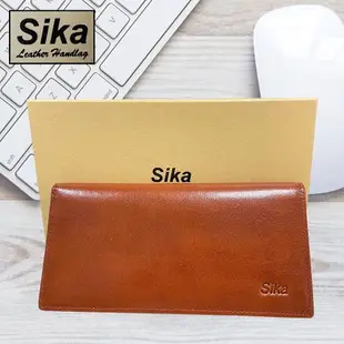 Sika 真皮100%義大利牛皮／男用長夾／11卡片/拉鍊零錢包 (淺咖啡色-A8308-01)