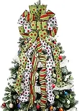 Christmas Tree Topper Wreath Bow Large Green Christmas Bow Tree Topper，Red Green Dot Polyester Gift Ribbon for Xmas Ornament Holiday Home Wedding Thanksgiving Indoor/Outdoor Decoration 45"x13"