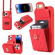 Crossbody Wallet Case with Card Holder Leather iPhone Protective Case-Red