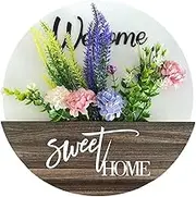 Door Signs for Home, Wood Flower Arrangement Door Welcome Sign, Front Door Decor Welcome Spring Hangable Wall Decorations, Farmhouse Spring Door Sign