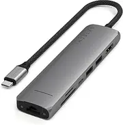 SATECHI USB C Hub 7-in-1 Slim Plus, Multiport Adapter with 4K HDMI, 100W USB-C PD Charging, 2 USB-A Ports, Ethernet, microSD/SD Card Readers, for MacBook, Windows and USB Type-C Devices – Space Grey