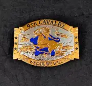 US Army 9th Cavalry Unit Crest DUI Insignia, Silver & Gold Tone Belt Buckle