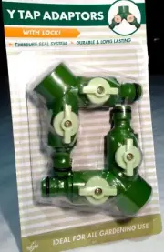 2 x "Y" TAP ADAPTOR / SPLITTER - Separate Hose From Tap - Double/Dual Connector