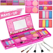 Kids Makeup Kit for Girls Play Make Up Safety with Mirror, Toddler 3-12 Year Old Girls, Pink
