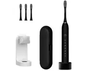 New Ultrasonic Electric Toothbrush Rechargeable USB with Base 6 Mode Sonic Toothbrush IPX7Waterproof Travel Box Holder - Black