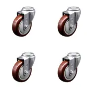 4 Inch SS Maroon Polyurethane Wheel Swivel Bolt Hole Caster Set Service Caster
