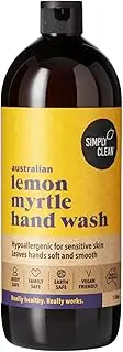 SimplyClean Lemon Myrtle Hand Wash – Natural Hand Cleanser with Pure Australian Lemon Myrtle Essential Oil – Creamy pH 5.5 Formula – SLS and SLES Free – Gentle on Skin – 1 litre
