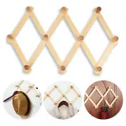 Wall Mounted Wooden Expandable Coat Rack Hanger with Accordion Hooks for Hats M
