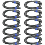 10PACK 6ft foot PA pro audio speakon compatible speaker cables cords 12 ga gauge