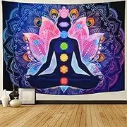 Seven Chakra Tapestry Yoga Meditation Wall Tapestry Colorful Mandala Tapestry Indian Hippie Chakra Tapestry Wall Hanging for Studio Room (H59.1"× W78.7")