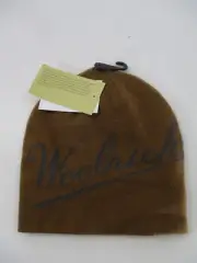 Woolrich Hat Beanie Small Medium Brown Gray Fleece Winter Cap Outdoors Logo NWT