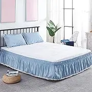 Liveinu Wrap Around Bed Skirt, Elastic Dust Ruffled 16 Inch Drop, with Adjustable Elastic Belt, Easy to Install, Blue