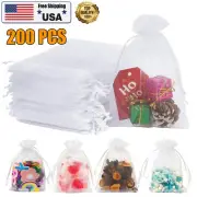 200pcs White Organza Bag Pull String Small Mesh Candy Bag Party Jewelry Gift Bag