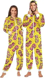 [ZZXXB] Tropic Pineapples Onesie Pajamas for Adult Women Men Long Sleeves One Piece Onesies Hooded Sleepwear S - XL