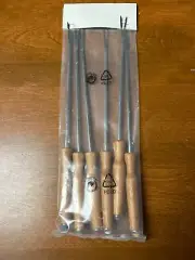 W. Sonoma By Ruffoni Fondue Six 6 Stainless Steel Forks Wooden Colored Handles