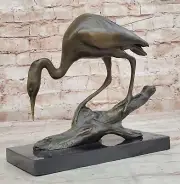 Genuine Solid Bronze Wading Bird Statue Egret Crane Heron Wetlands Sculpture Art