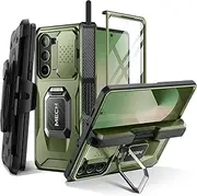 [Tongate] for Z Fold 6 Case with Ring Stand, Built-in S Pen Holder & Glass Screen Protector Shockproof Rugged Z6 Phone Case with Slide Camera Cover & Belt Clip for Samsung Galaxy Z Fold 6 2024, Green